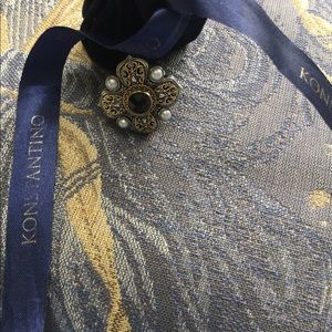 Konstantino Gold/silver cross ring w/onyx &pearls